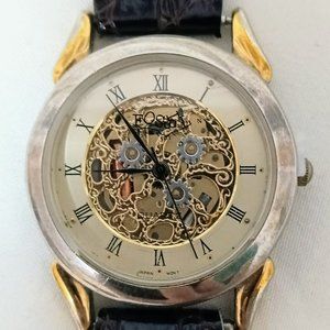 Fossil Skeleton Quartz Watch with Embossed Burgandy Leather Band